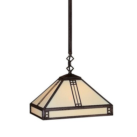 Arroyo Craftsman 12" Prairie Stem Hung Pendant, Raw Copper, Rain Mist Glass PSH-12RM-RC